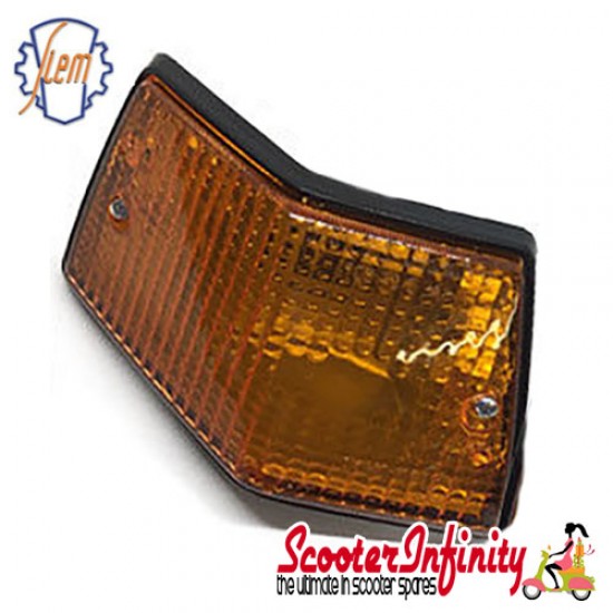 Indicator Rear Left PIAGGIO SIEM (yellow amber orange, w/o bulbs) (Vespa PX80-200/PE/Lusso/T5)