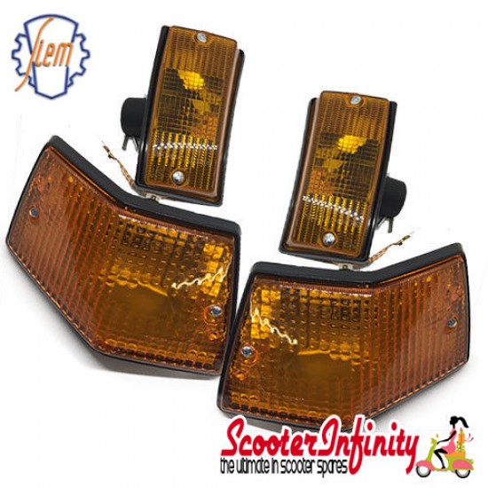 Indicator Kit PIAGGIO SIEM (yellow amber orange, front & rear, w/o bulbs) (Vespa PX80-200/PE/Lusso/T5)