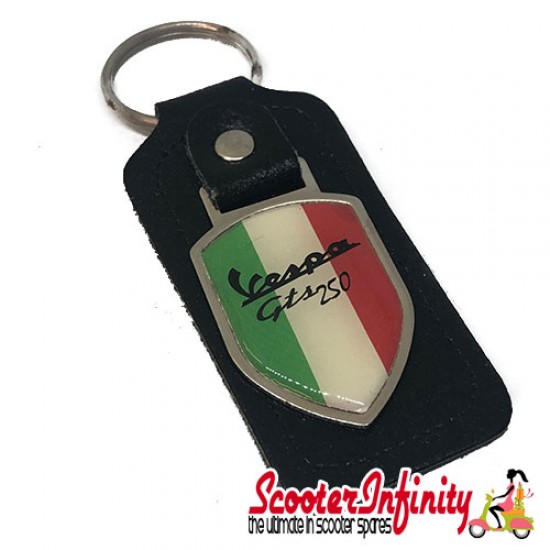 Key ring chain - Vespa GTS 250 Italian Flag (Black, Shield) Key ring chain - Vespa GTS 250 Italian Flag (Black, Shield)