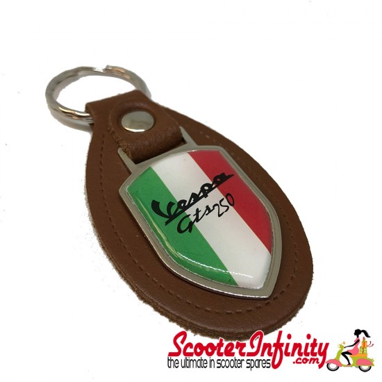 Key ring chain - Vespa GTS 250 Italian Flag (Brown, Shield) Key ring chain - Vespa GTS 250 Italian Flag (Brown, Shield)