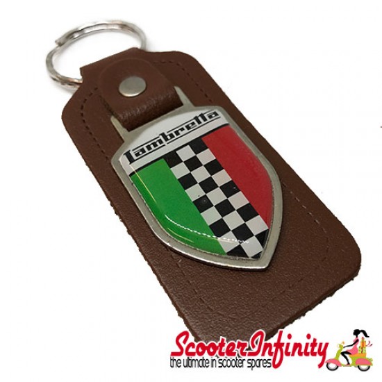 Key ring chain - Lambretta Italian Flag Check (Brown, Shield)