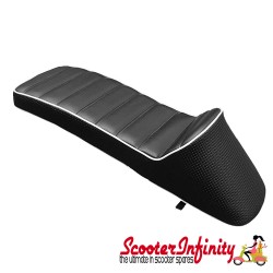 Seat Dual Race Seat (Black, White Piping) (Lambretta LI, LIS, SX, TV, GP - Series 2&3)