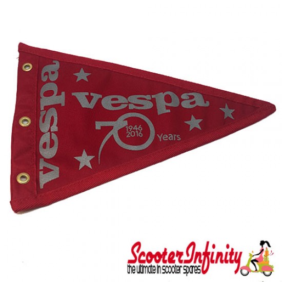 Flag Penant Vespa 70th Anniversary 1946 - 2016 (Red, Red Trim) (260x190mm) (With Eye Holes, for Whip Aerial)