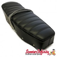 Seat GIULIARI PREMIUM (black, stitched & ribbed, with belt) (Lambretta TV, LI, SX, TV - Series 3) Seat GIULIARI PREMIUM (black, stitched & ribbed, with belt) (Lambretta TV, LI, SX, TV - Series 3)