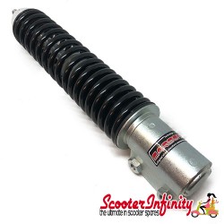 Shock Absorber Standard Front (Black Spring, Silver Body, Carbone) (LML - Vespa P125-150X, P200E, PX125-200E, PX125-200E Disc, PX200 EFL, T5, T5 Classic)