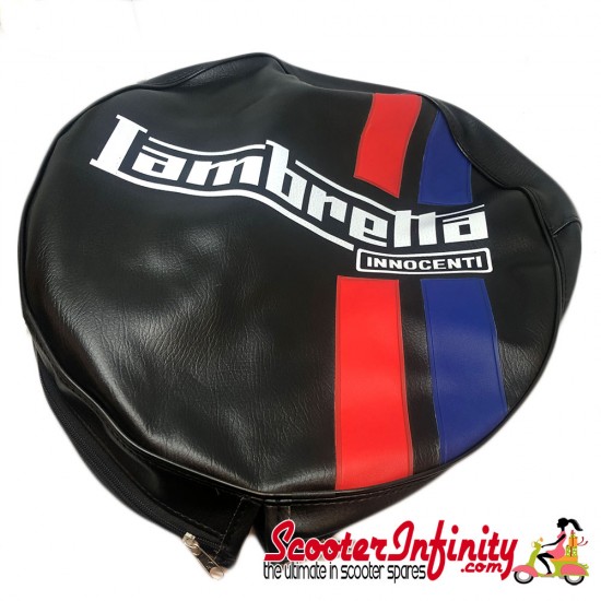 Spare Wheel Cover (Black, Red Blue Stripes) (Lambretta LI SX TV GP) Spare Wheel Cover (Black, Red Blue Stripes) (Lambretta LI SX TV GP)