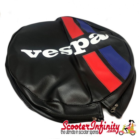 Spare Wheel Cover (Black, Red Blue Stripes) (Vespa)
