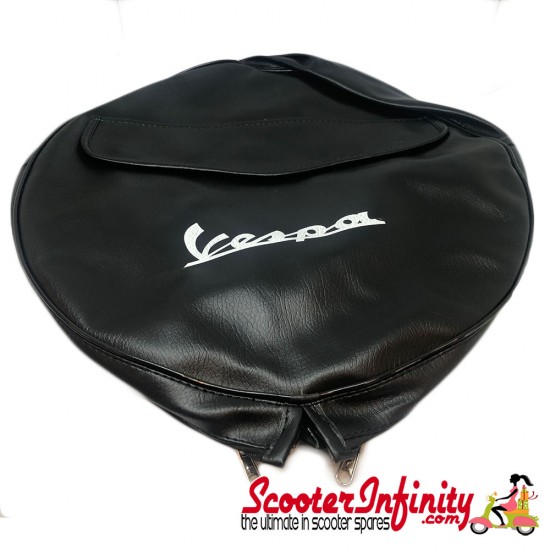 Spare Wheel Cover (with Pouch) (Black, White Emblem) (Vespa)