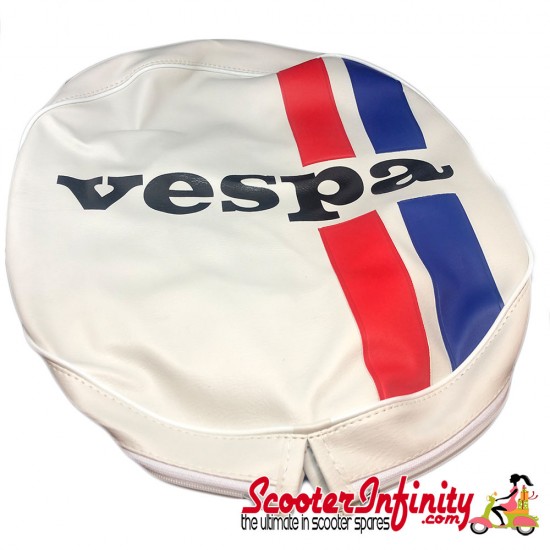Spare Wheel Cover (White, Red White Stripes) (Vespa)