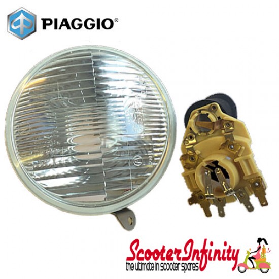 Headlight Unit PIAGGIO SIEM (Round, Real Glass Lens) (Vespa PX80-200/PE/Lusso /`98)