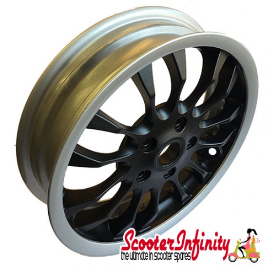 Wheel Rim PIAGGIO PAIR Front & Rear (Black with Polished Edge) (3.00-12" - 14 Spokes) (Vespa GTS/GTS Super/GTV/GT 60/GT/GT L 125-300cc - Not GTS ABS Models)