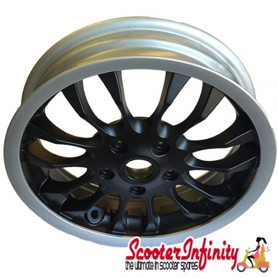 Wheel Rim PIAGGIO PAIR Front & Rear (Black with Polished Edge) (3.00-12" - 14 Spokes) (Vespa GTS/GTS Super/GTV/GT 60/GT/GT L 125-300cc - Not GTS ABS Models)