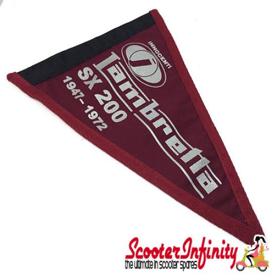 Flag Penant Lambretta SX 200 (Maroon Red, Black Trim) (260x190mm) (With Eye Holes, for Whip Aerial)