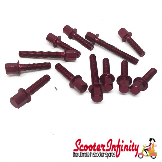 Engine Side Casing Screw Kit RED Anodised (Aprilia, Benelli, Italjet Dragster 50, Malaguti, MBK, Yamaha Aerox 50, Jog R, Neos 50 2ST)