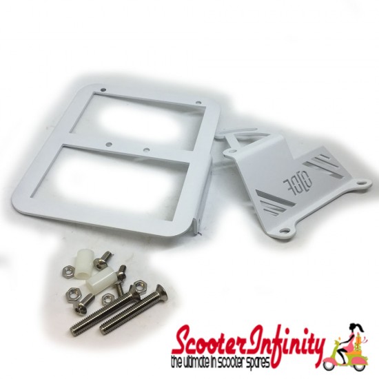 Mounted Number Plate or L Plate Holder (White) (TC-Line Motor) (Aprilia, Benelli, Italjet, Malaguti, MBK, Yamaha Aerox, Yamaha)